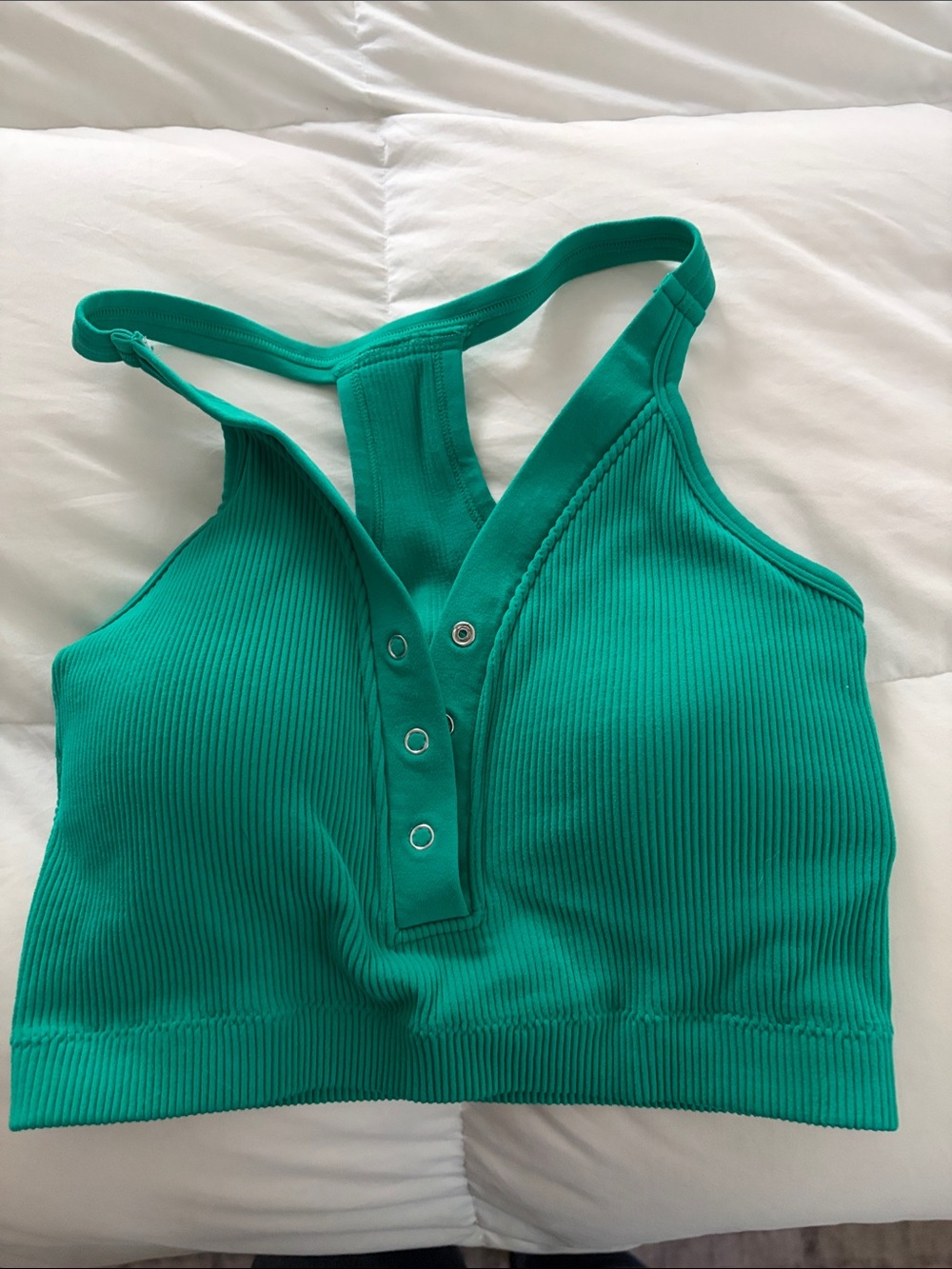 Emerald Ribbed Snap-Front Racerback Crop Top